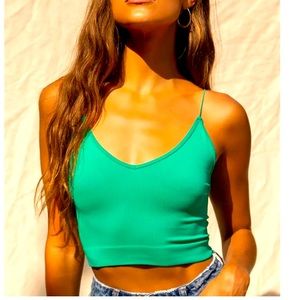 Free people ribbed vneck brami forest green top Size XS/Snew